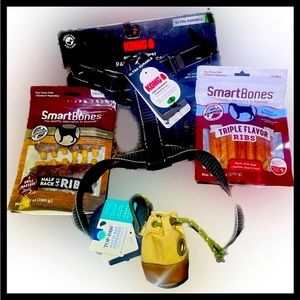 Kong MEDIUM Harness + Smart Bones Treats (2 Types) + Clip-on Waste Bag Di…